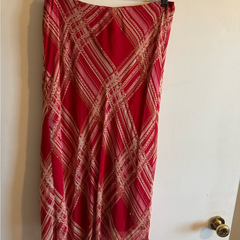 Elegant Vintage Red Plaid Women's Skirt with Beading